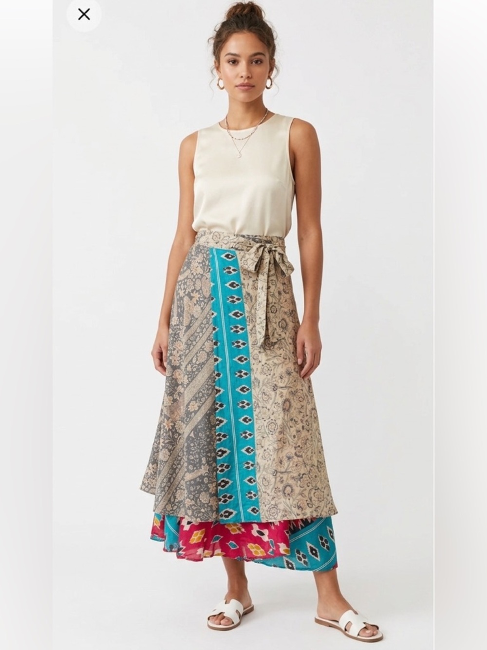 Boho Festival Silk Sari Wrap Skirt Indian Flowy Summer Cottagecore Hippie